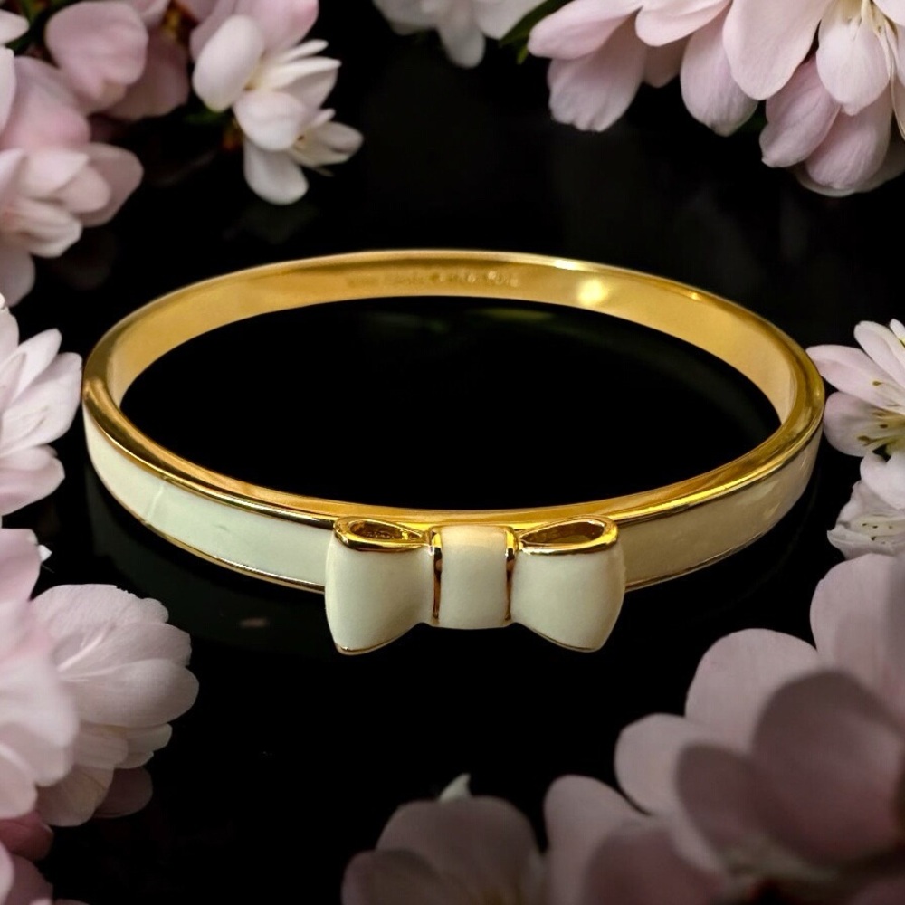 kate spade Gold and Cream Enamel Bow Bangle Bracelet